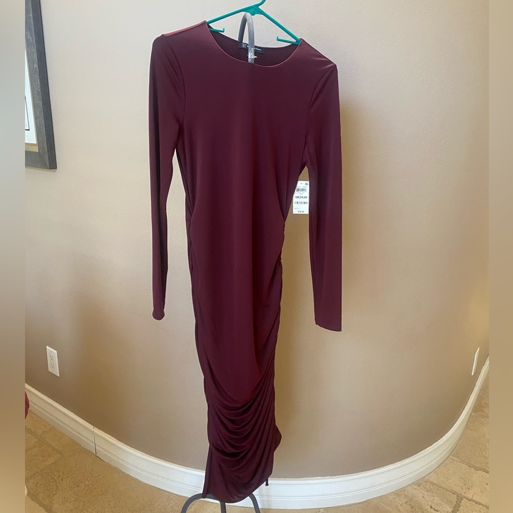 INC International Concepts Red Ruched Long Sleeve Bodycon Dress